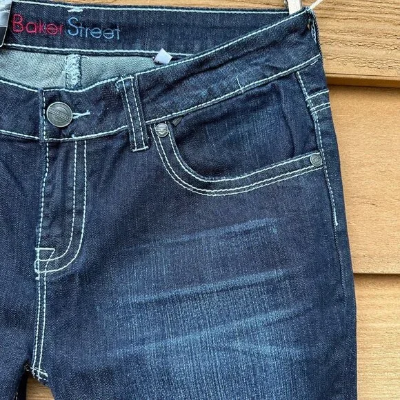 Baker Street Denim Dark Blue Heavy Stitch Crop Cuffed NWT Jeans Size 15 - Picture 4 of 13